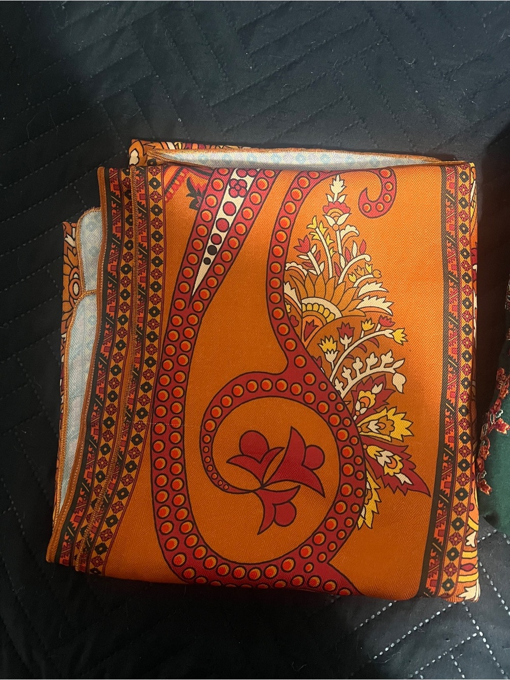 Elegant Green & Orange Embroidered Long Sleeve Dress - Picture 6 of 10